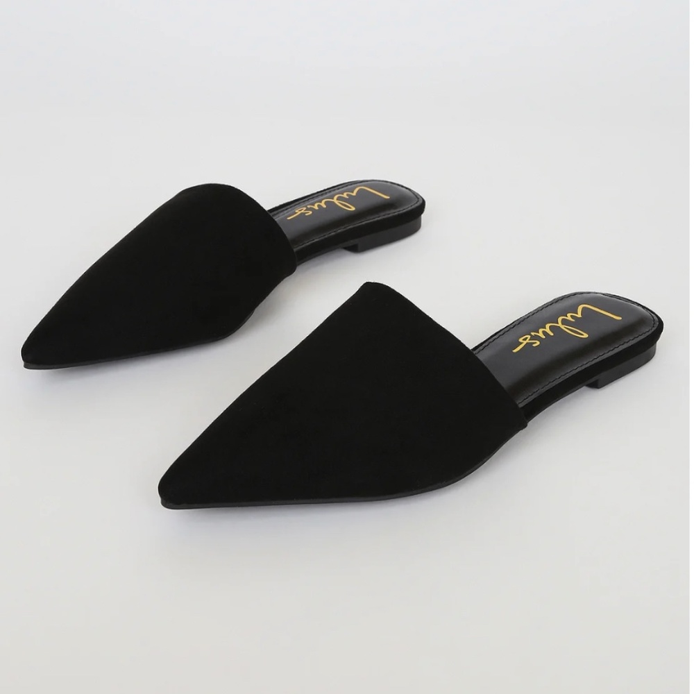 Lulus Lorena Black Suede Pointed Toe Slides